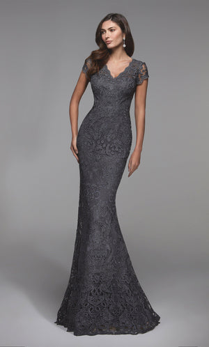 Formal Dress: 27478. Long Lace Dress, V-neck, Straight Alyce Paris
