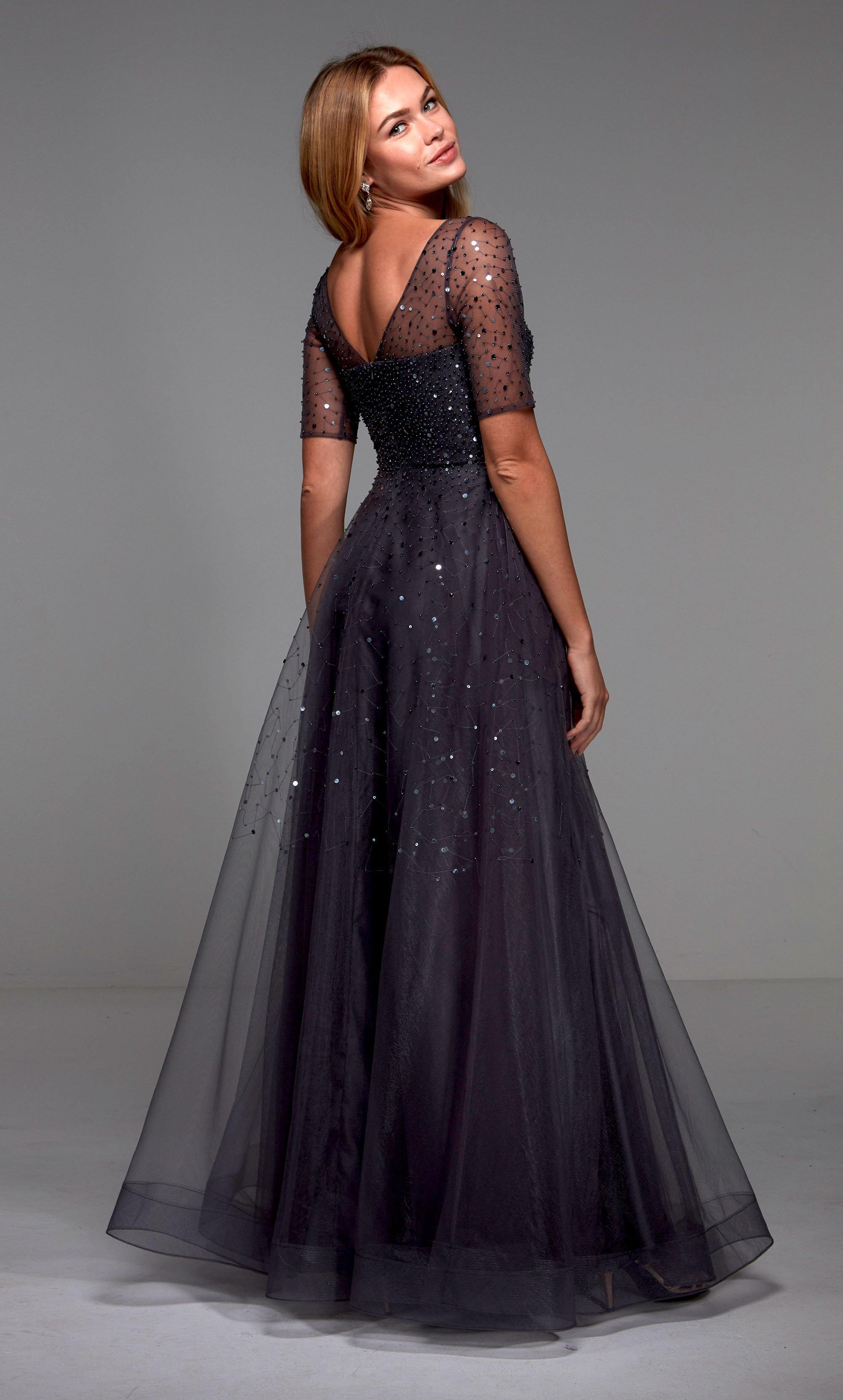 A-line V-neck Satin Burgundy Long Sleeve Prom/Formal Dress – Pgmdress