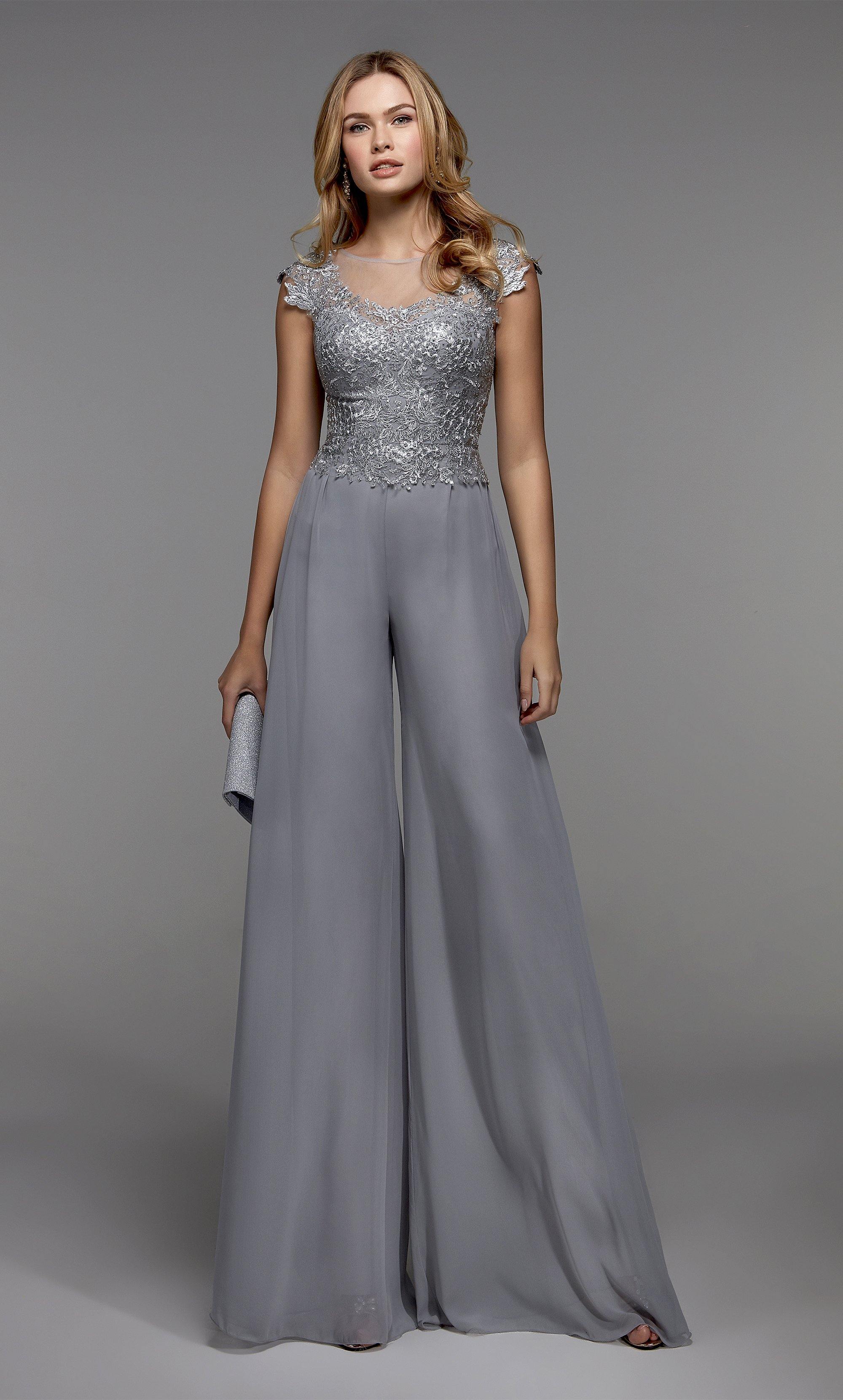 Formal Dress: 27488. Long Formal Playsuit, Illusion Neckline, Jumpsuit Alyce Paris
