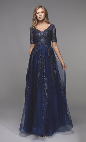 Formal Dress: 27493. Long Gala Dress, Illusion Neckline, Flowy Alyce Paris