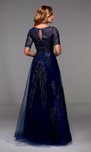 Formal Dress: 27493. Long Gala Dress, Illusion Neckline, Flowy Alyce Paris