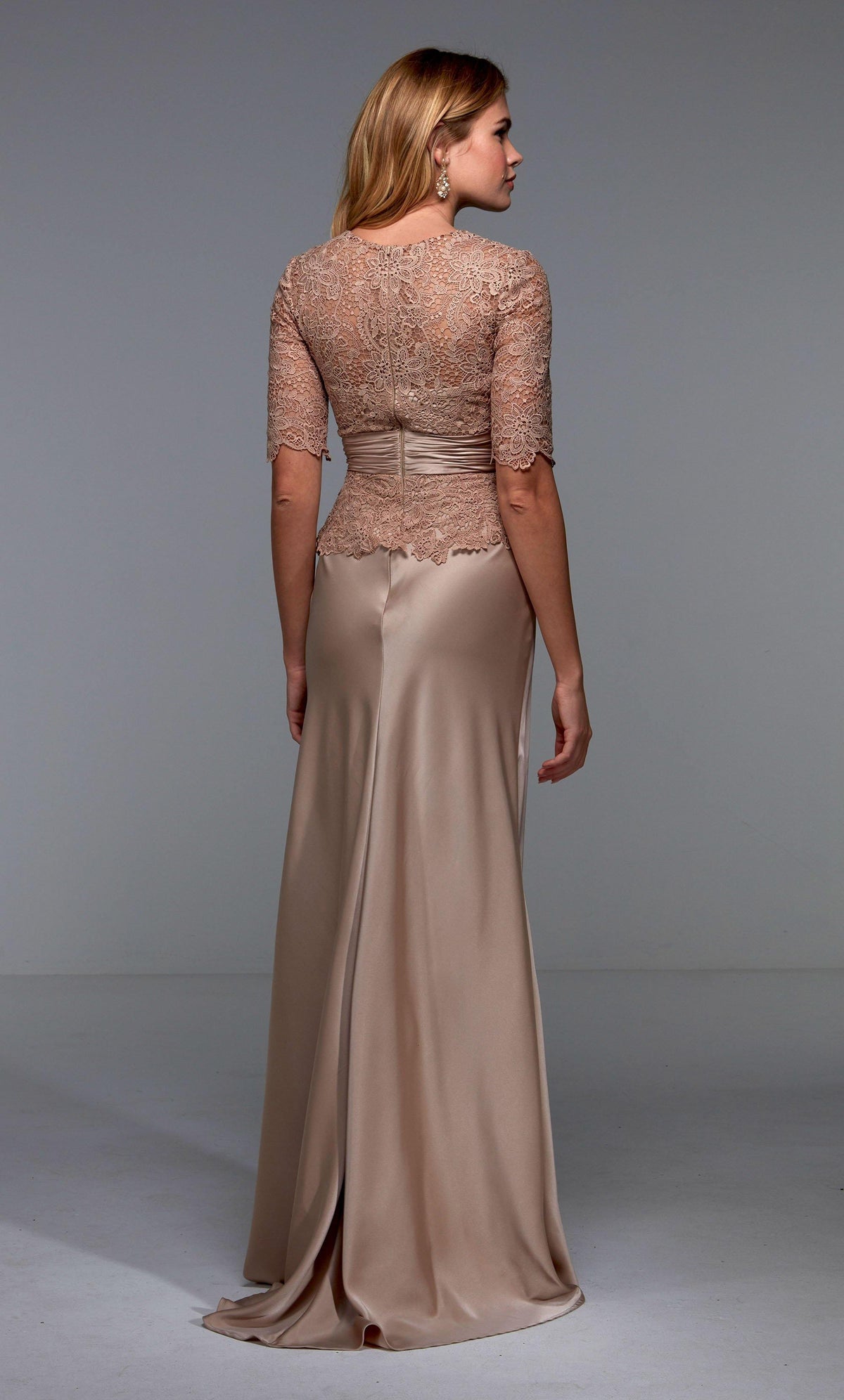 Formal Dress: 27527. Long Peplum Dress, Illusion Neckline, Straight Alyce Paris