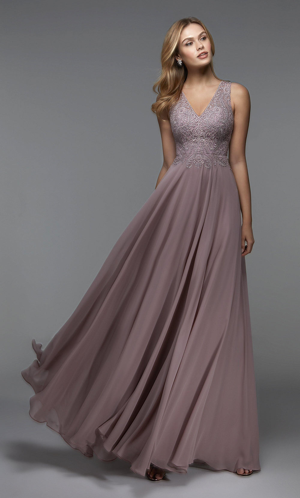 Formal Dress: 27481. Long Formal Dress, Illusion Neckline, Flowy