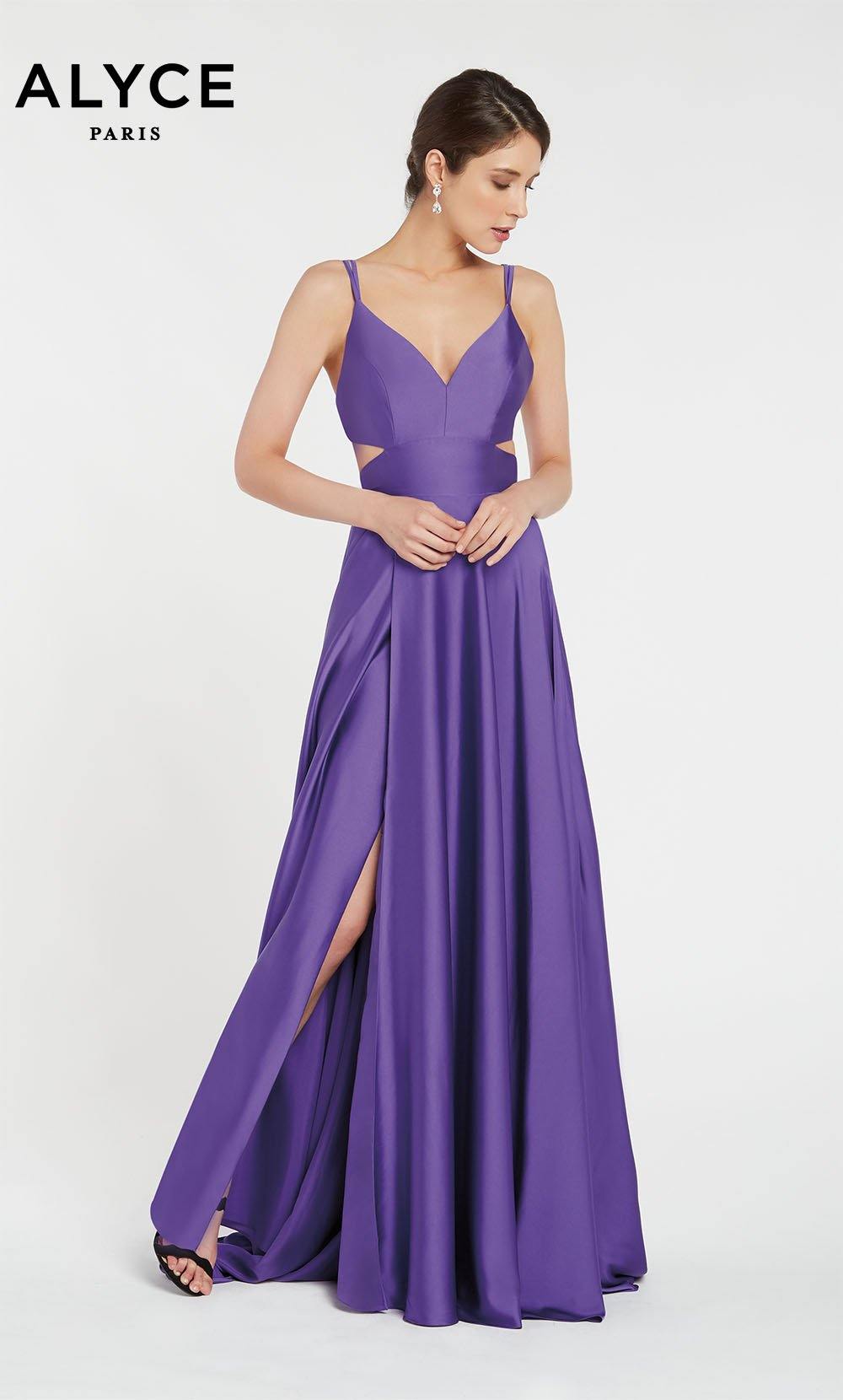 Formal Dress: 60453. Long, V-Neck, Flowy, Cutout Back | Alyce Paris