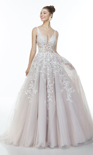 Formal Dress: 61106. Long Embroidered Dress, Plunging Neckline, Ballgown Alyce Paris