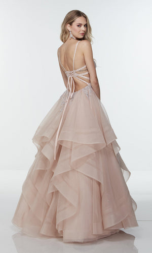 Formal Dress: 61109. Long Waterfall Dress, Plunging Neckline, Ballgown Alyce Paris