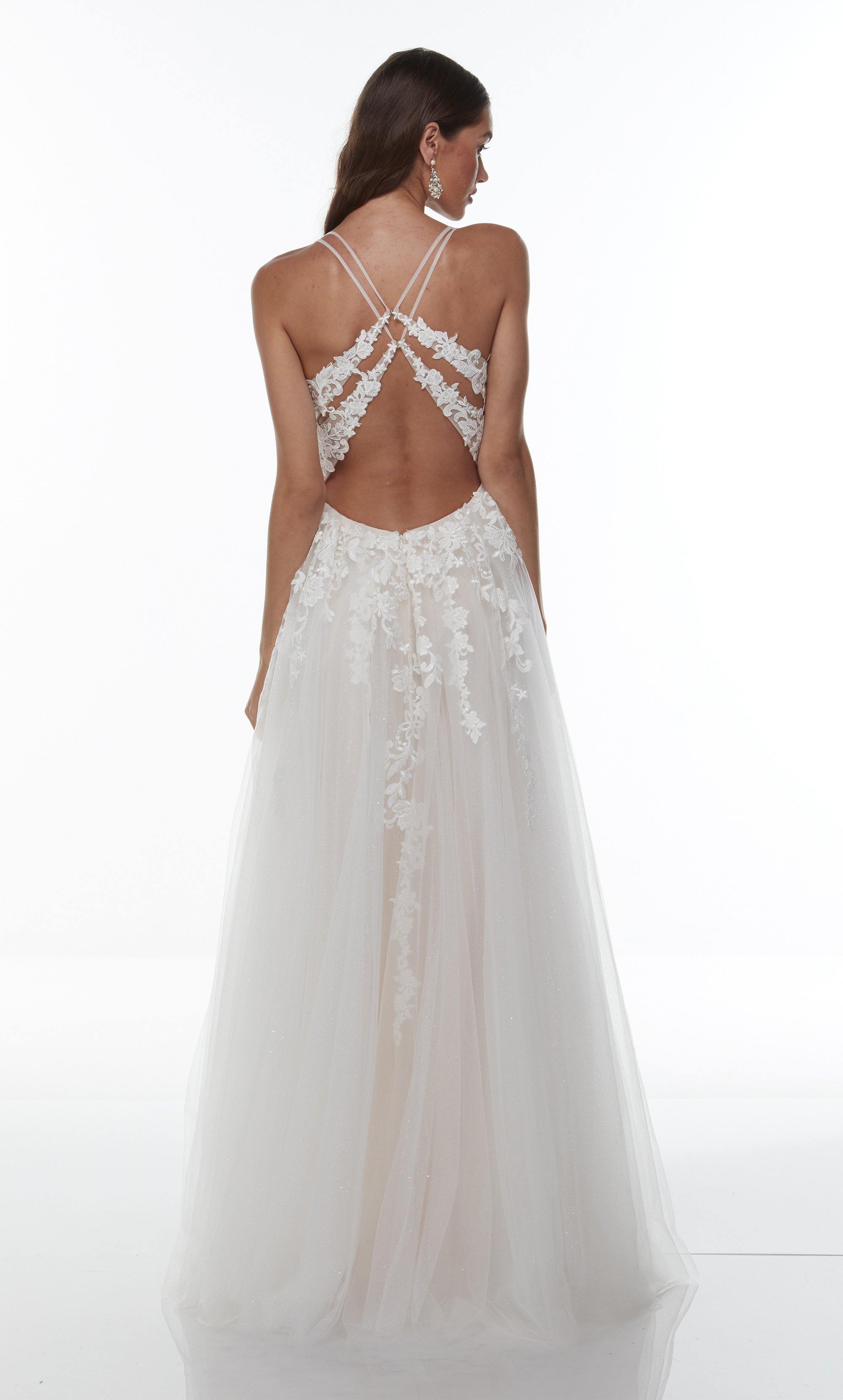 Formal Dress: 61110. Long Sexy White Dress, Plunging Neckline, High-low