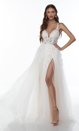 Formal Dress: 61110. Long Sexy White Dress, Plunging Neckline, High-low Alyce Paris