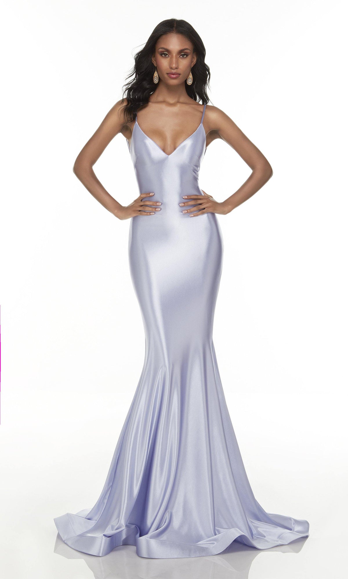 Formal Dress: 61169. Long Slinky Dress, V-neck, Fit N Flare Alyce Paris