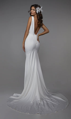 Formal Dress: 7021. Long Sexy Wedding Dress, Plunging Neckline, Fit N Flare Alyce Paris