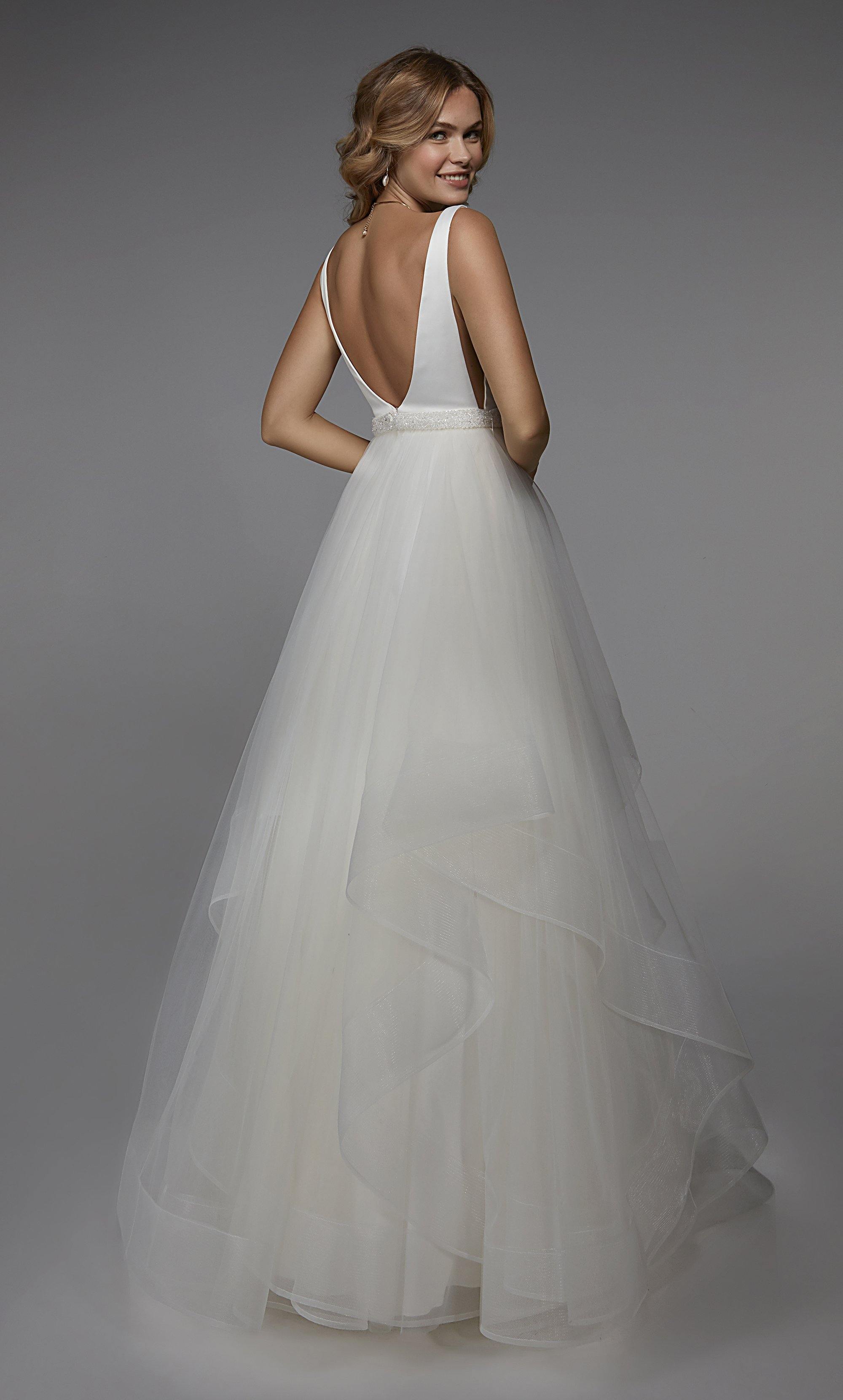 Formal Dress: 7022. Long Bridal Gown, Plunging Neckline, Ball Gown Alyce Paris