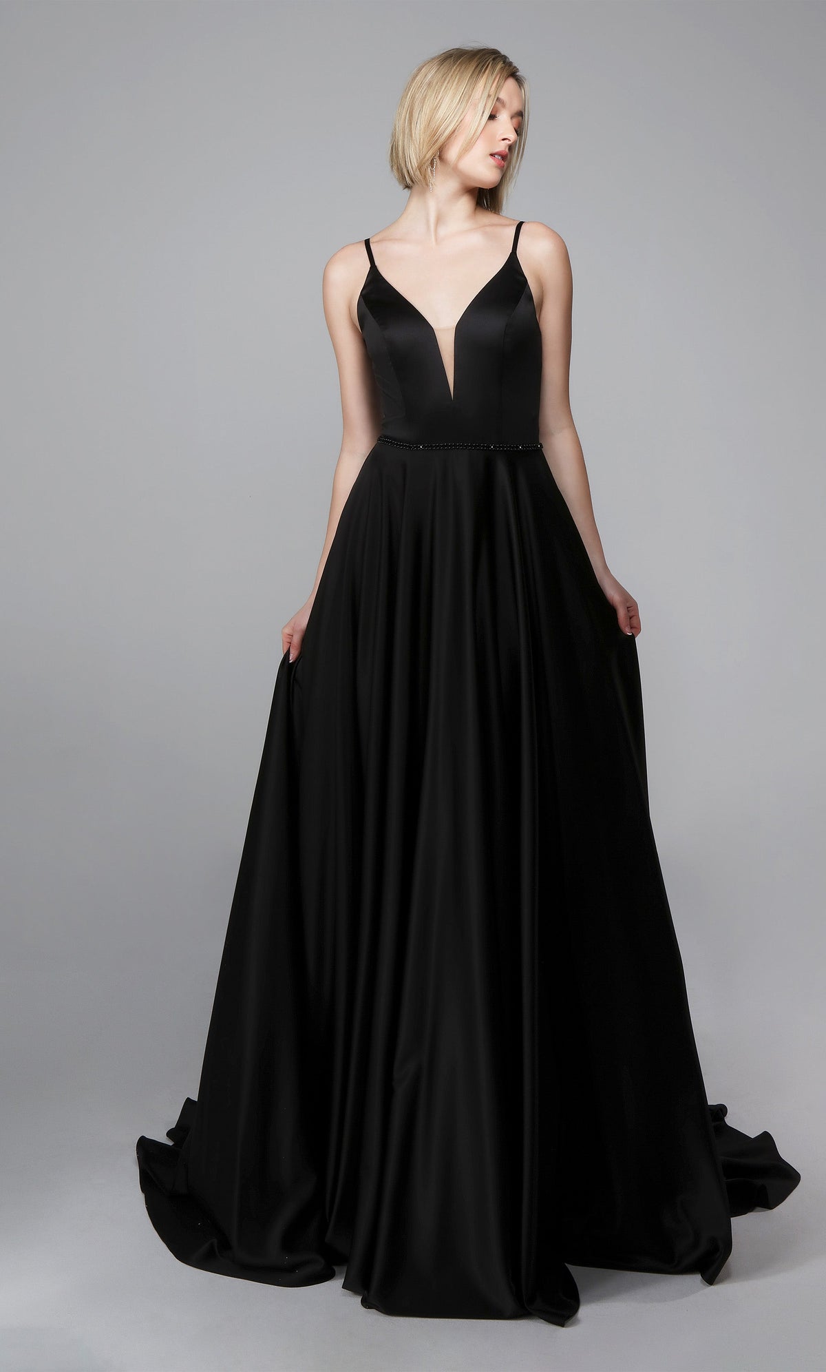 Formal Dress: 7024. Long Bridal Gown, Plunging Neckline, Flowy Alyce Paris