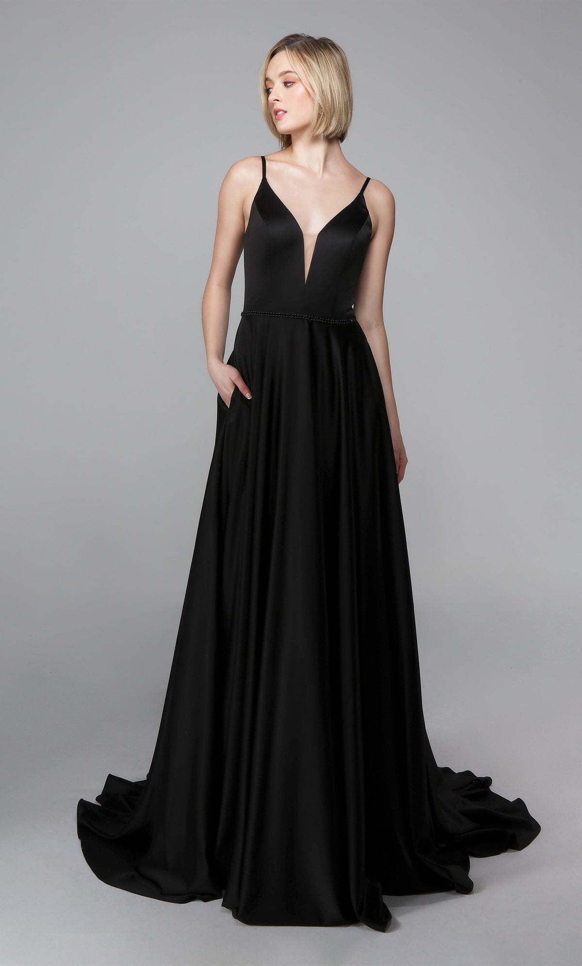 Formal Dress: 7024. Long Bridal Gown, Plunging Neckline, Flowy Alyce Paris