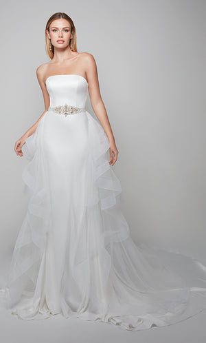 Ivory Satin A-line Court Train Wedding Dresses MW674