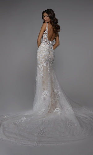 Formal Dress: 7029. Long Wedding Dress, Plunging Neckline, Fit N Flare Alyce Paris