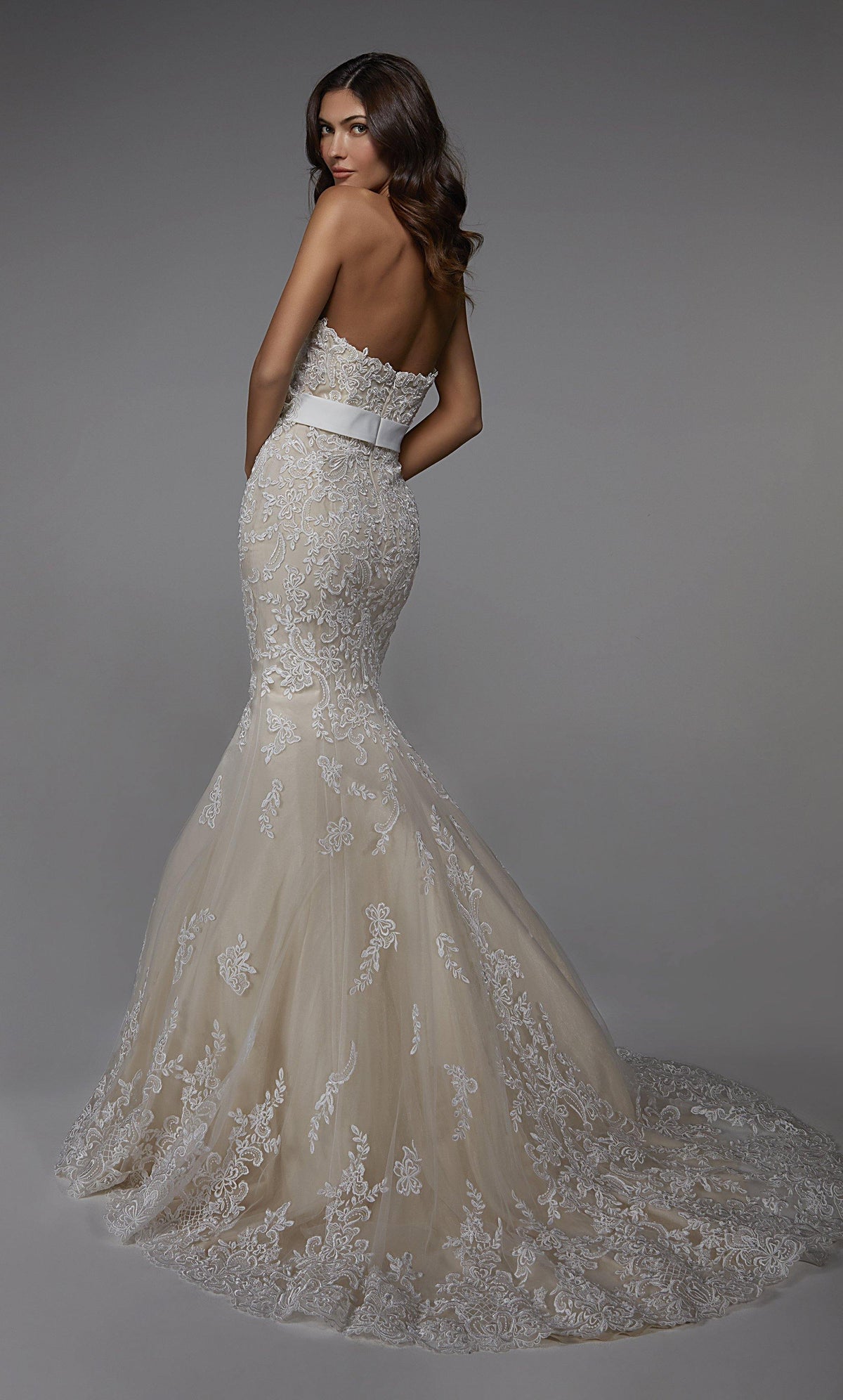 Formal Dress: 7032. Long Wedding Dress, Strapless, Mermaid Alyce Paris