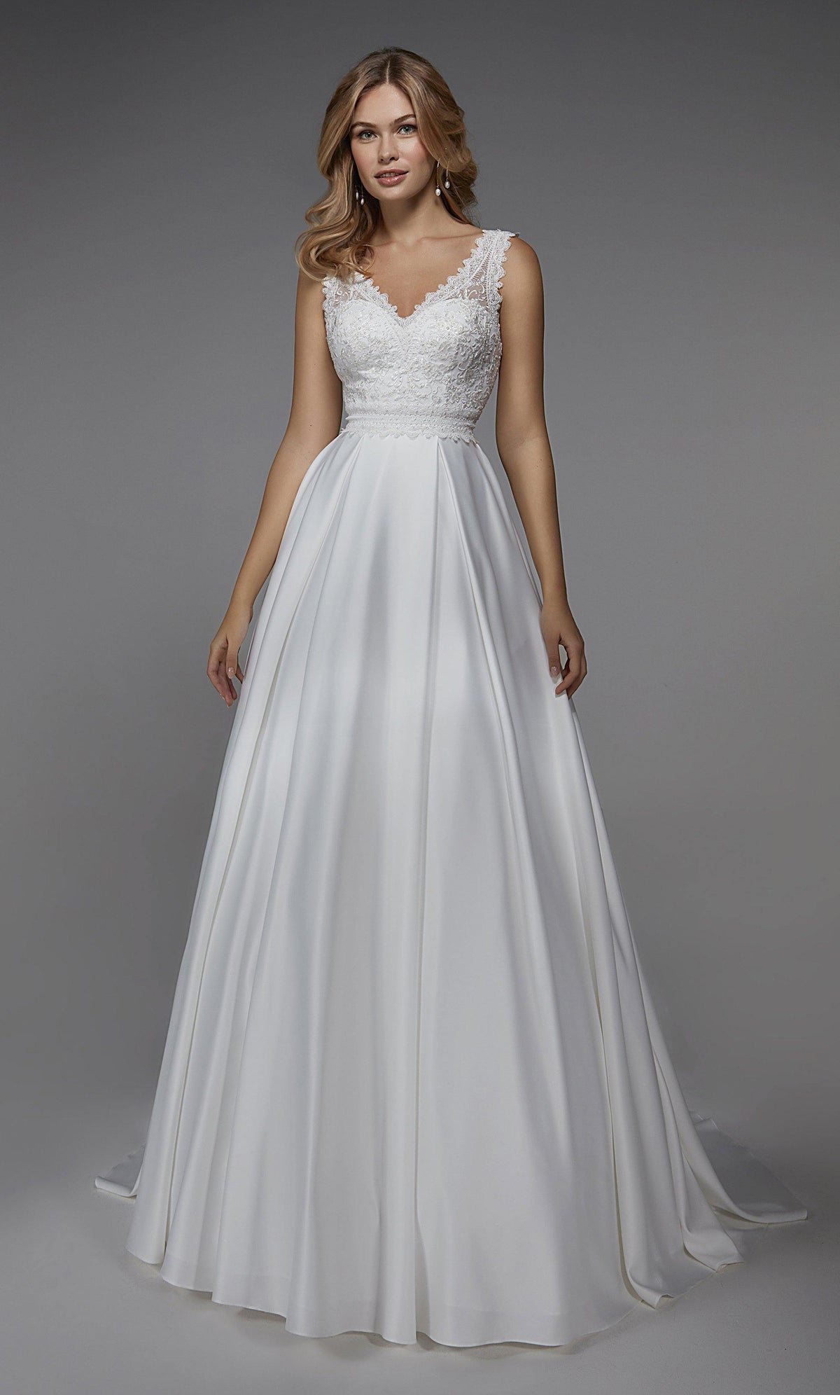 Formal Dress: 7035. Long Bridal Gown, V-neck, A-line, Deep V Back Alyce Paris