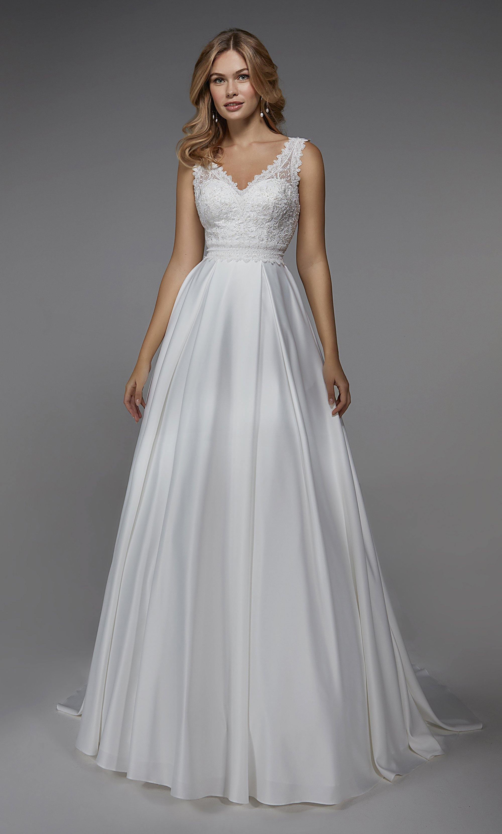 Formal Dress: 7035. Long Bridal Gown, V-neck, A-line, Deep V Back ...