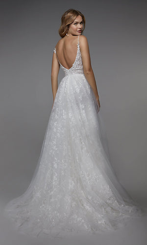 Formal Dress: 7036. Long Wedding Dress, Plunging Neckline, A-line Alyce Paris
