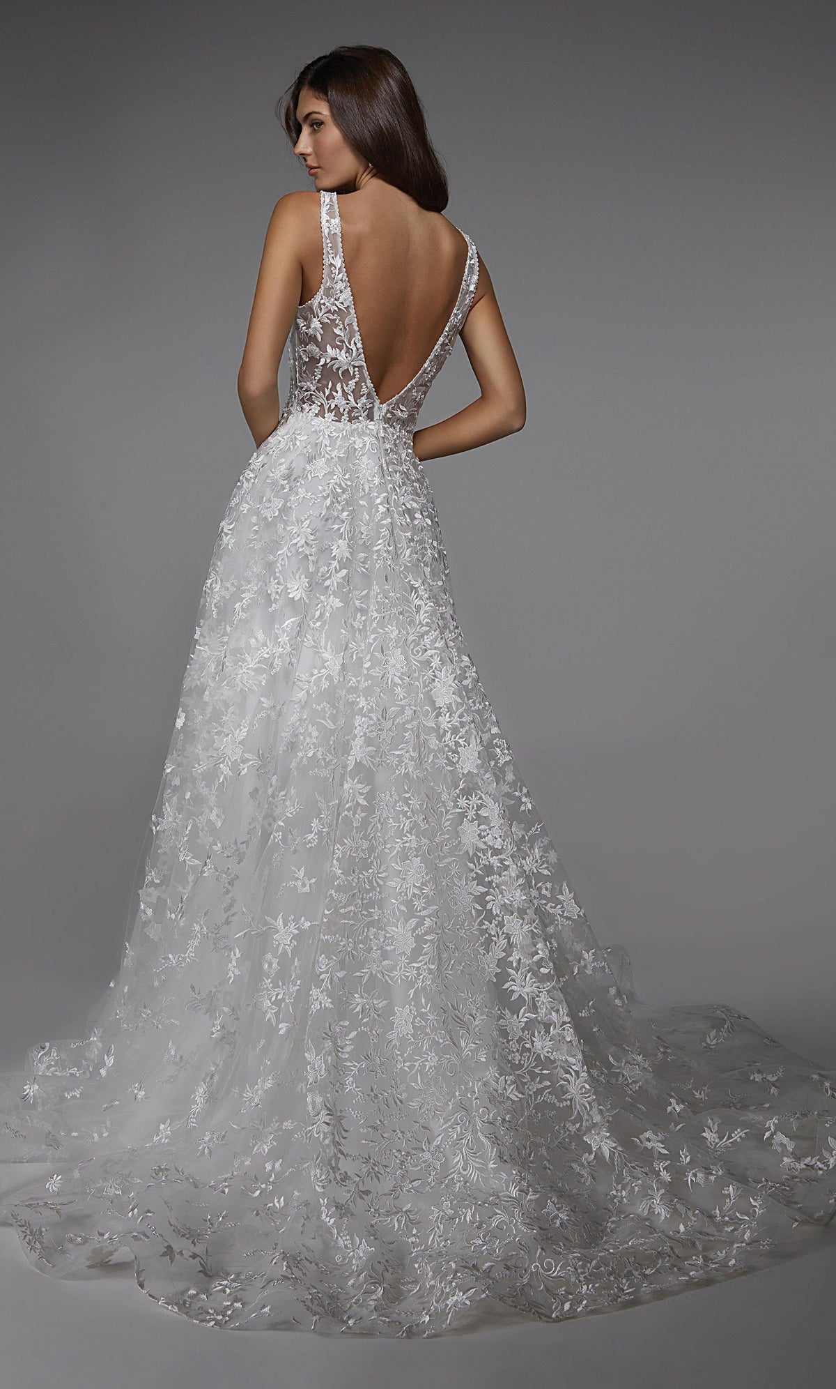 Formal Dress: 7037. Long Bridal Gown, V-neck, A-line, Low V Back Alyce Paris