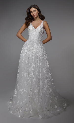 Formal Dress: 7037. Long Bridal Gown, V-neck, A-line, Low V Back Alyce Paris
