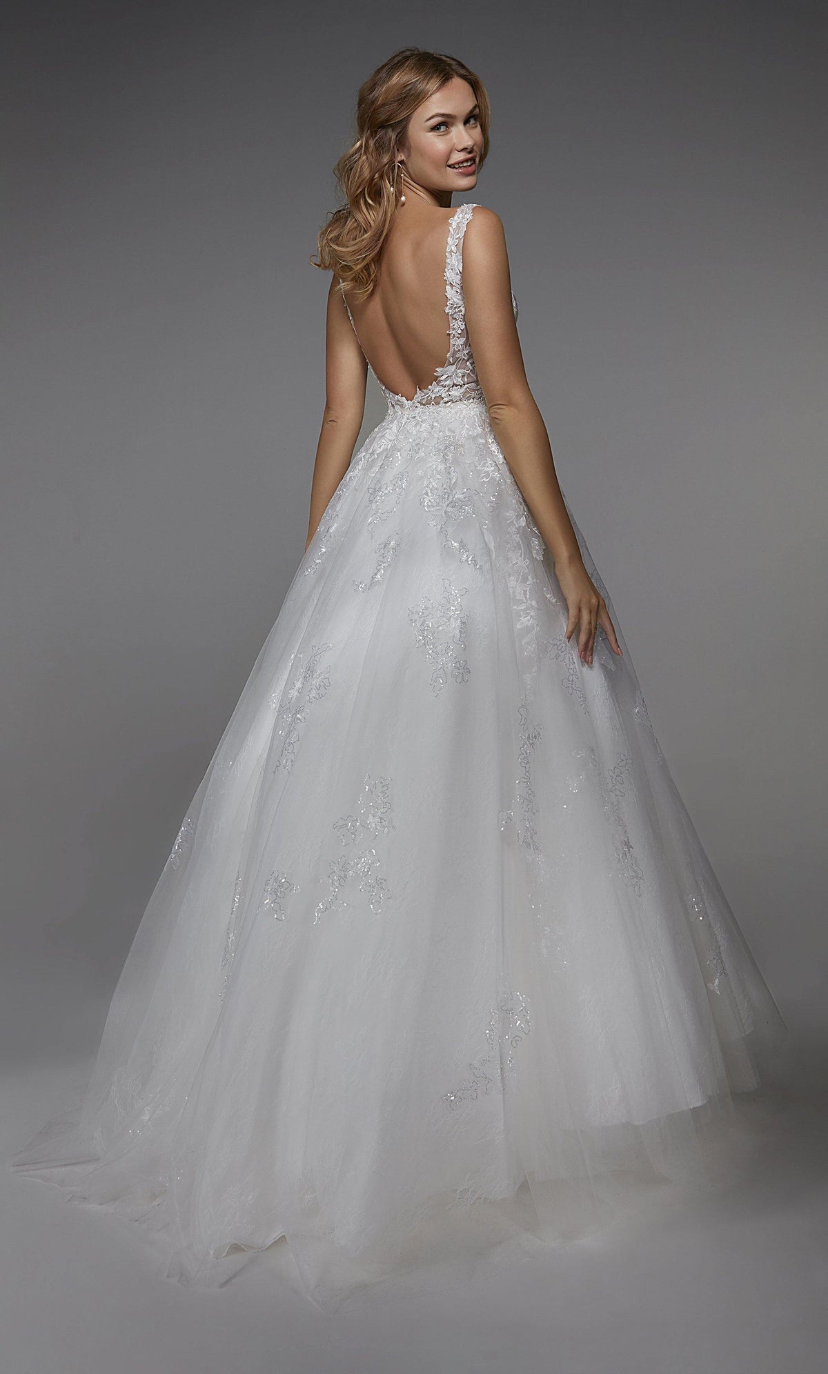 Formal Dress: 7039. Long Wedding Dress, Plunging Neckline, Ball Gown Alyce Paris