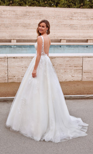 Formal Dress: 7036. Long Wedding Dress, Plunging Neckline, A-line