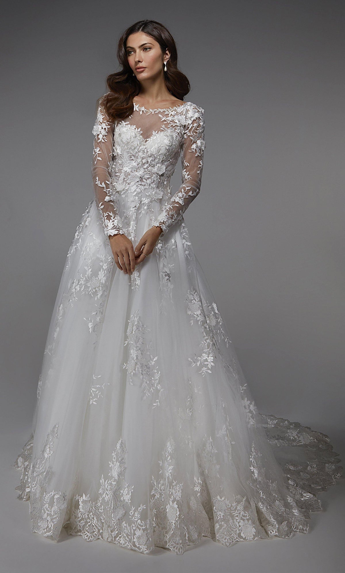 Formal Dress: 7046. Long Wedding Dress, Illusion Neckline, Ball Gown Alyce Paris