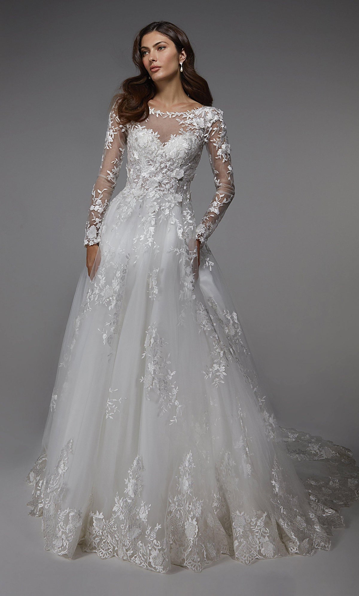 Formal Dress: 7046. Long Wedding Dress, Illusion Neckline, Ball Gown Alyce Paris
