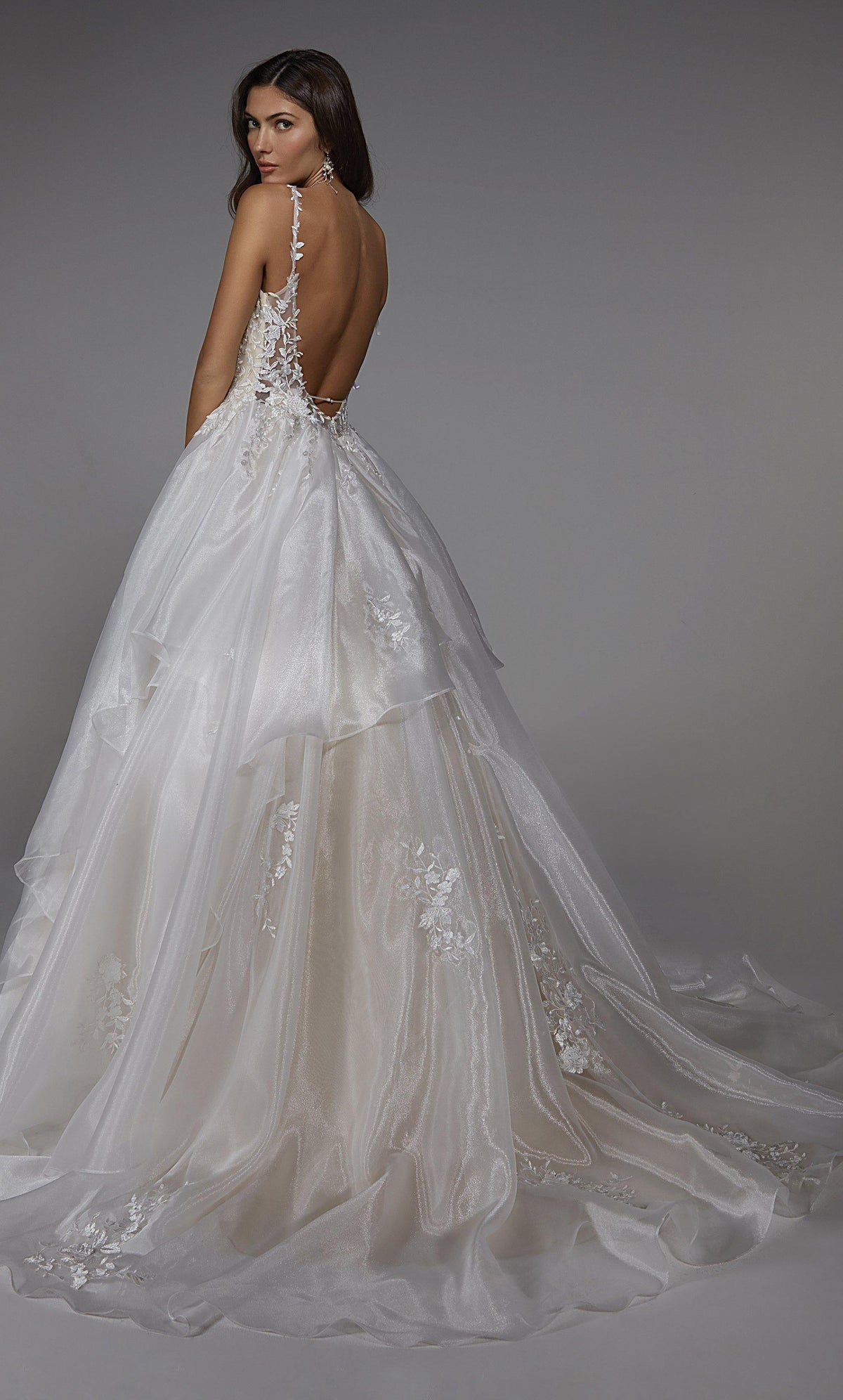Formal Dress: 7047. Long Bridal Gown, Plunging Neckline, Ball Gown Alyce Paris