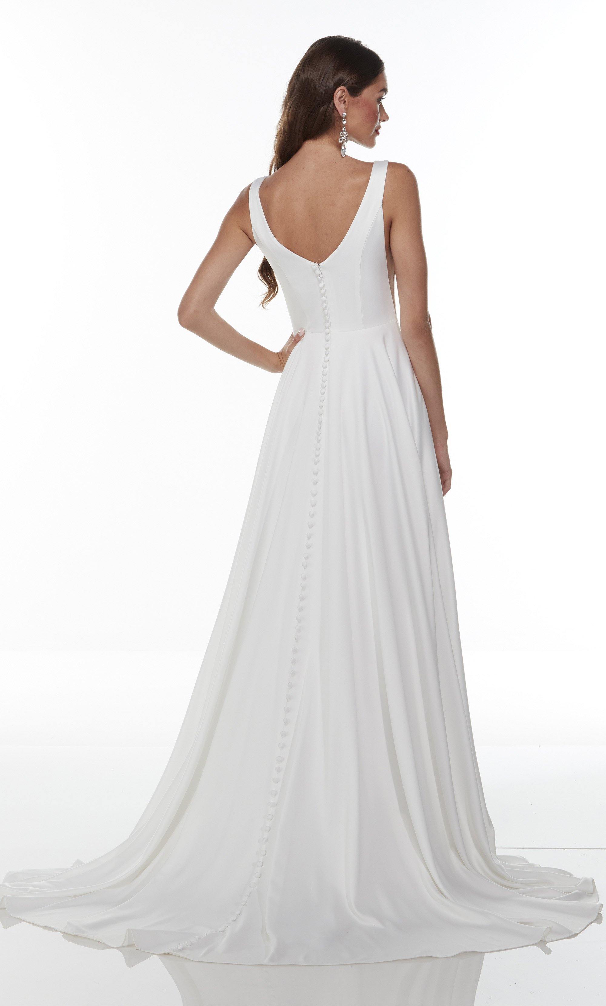 Formal Dress: 7053. Long Flowy Wedding Dress, Bateau Neckline, A-line