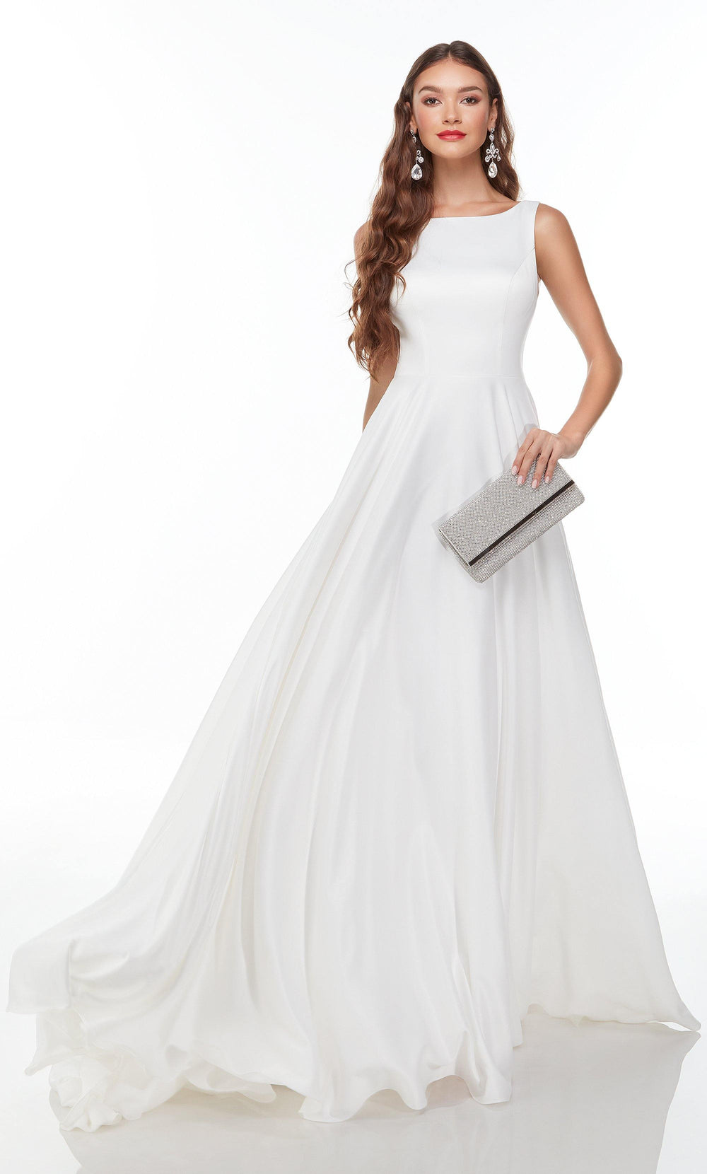 Formal Dress: 7024. Long Bridal Gown, Plunging Neckline, Flowy