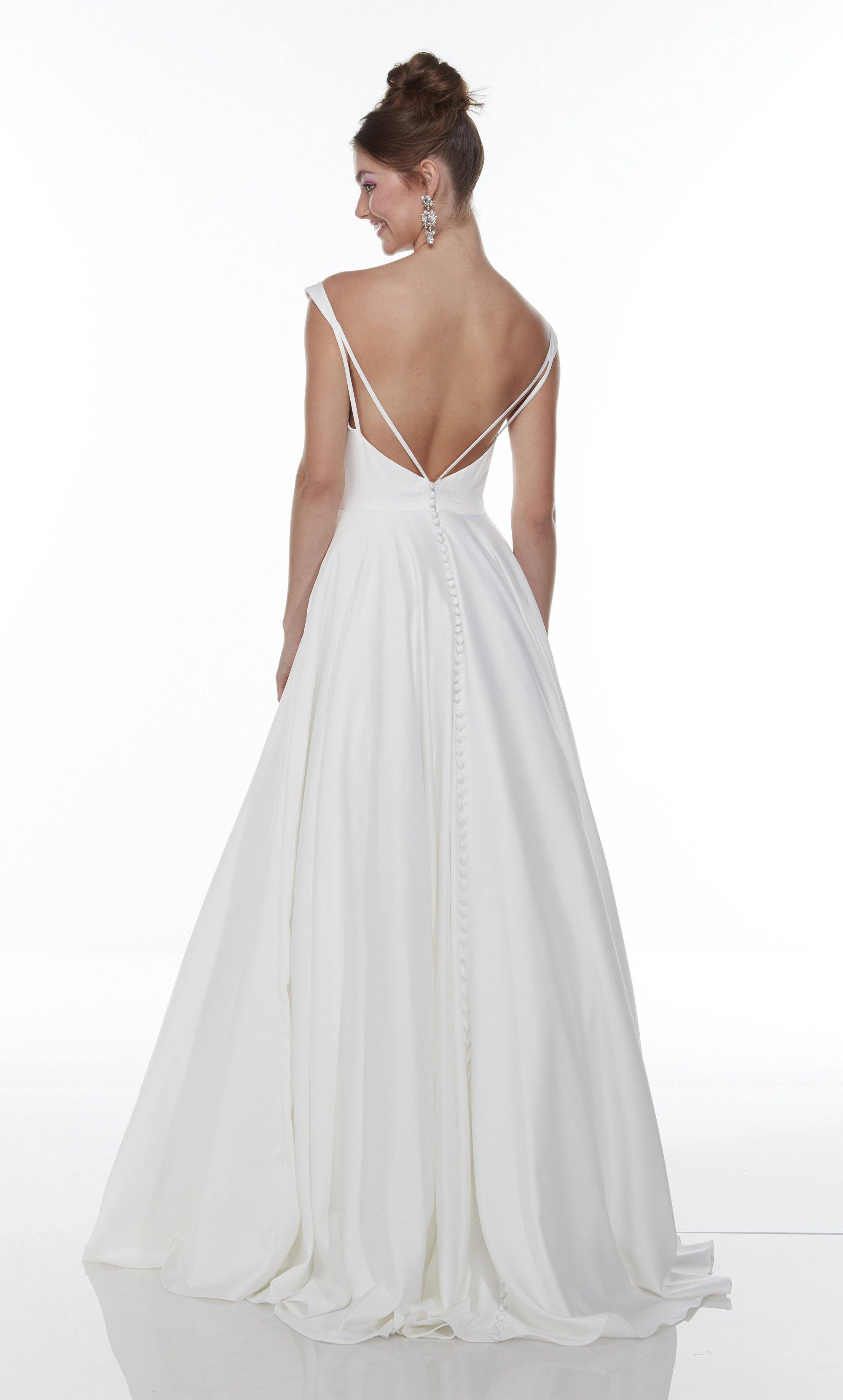 Formal Dress: 7054. Long White A-line Dress, Bateau Neckline, A-line Alyce Paris